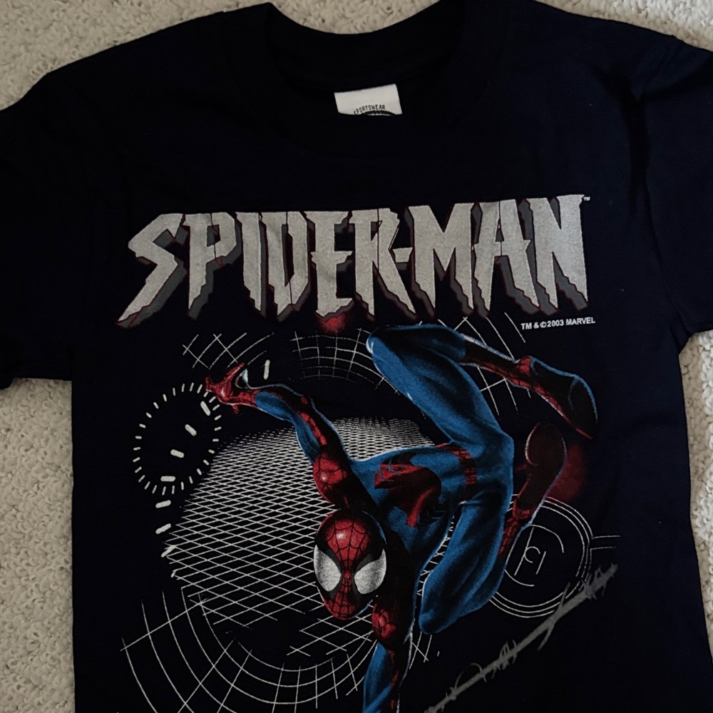 Shirts Spider-Man boys new size 4 cotton Cygnus preshrunk navy short sleeves